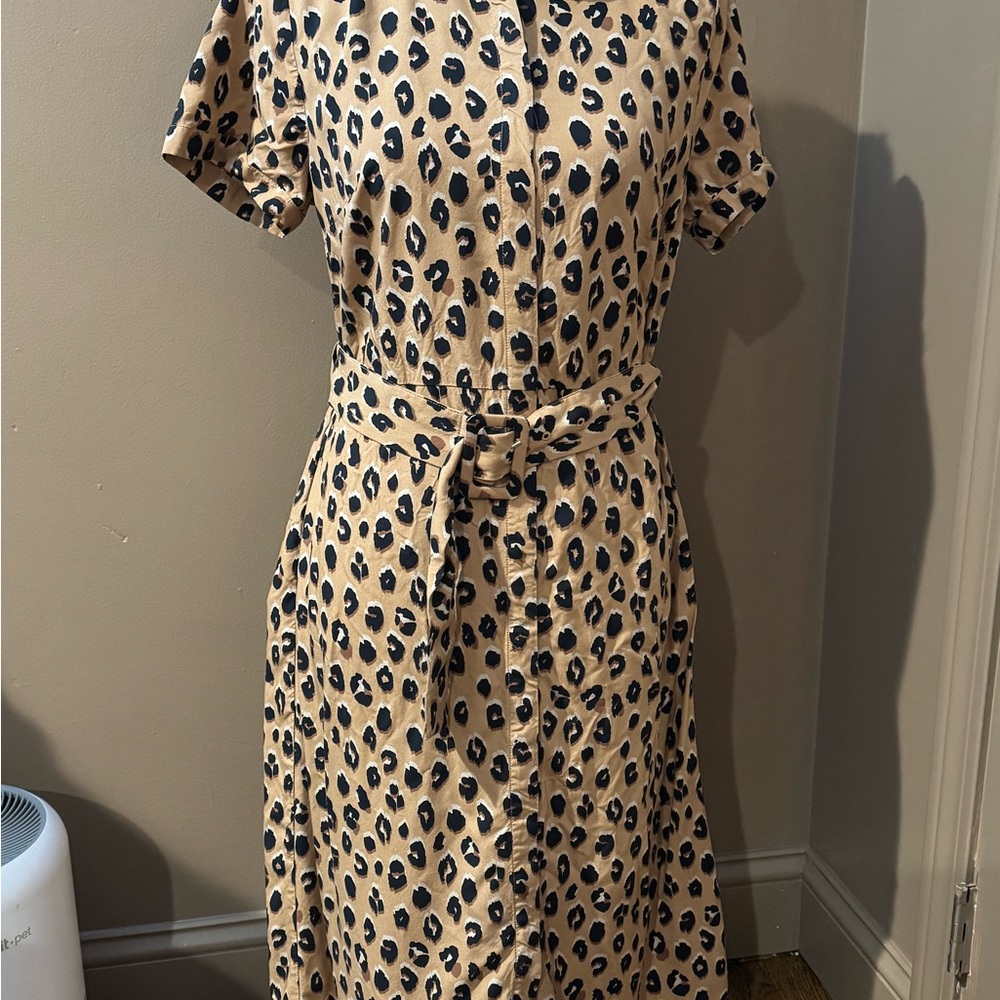 A New Day Tan and Black Animal Print Midi Dress. EUC